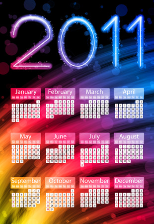  Colorful 2011 Calendar on Black Background. Rainbow Colorsのイラスト素材