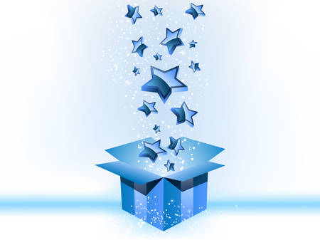 gift Box Blue with Stars on White Backgroundのイラスト素材