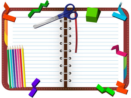   Organizer with pencils, scissors and paper pieces setのイラスト素材