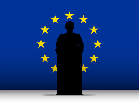 Vector - Europe  Speech Tribune Silhouette with Flag Background