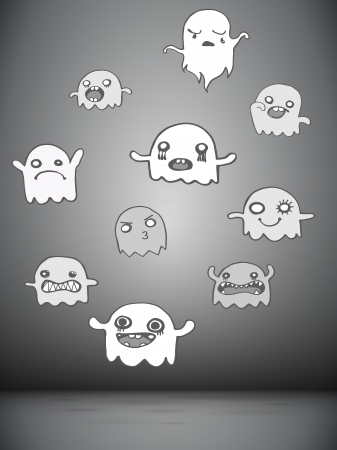 Vector - Set of 10 Cute Ghosts Stickers のイラスト素材