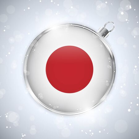 Merry Christmas Silver Ball with Flag Japanのイラスト素材