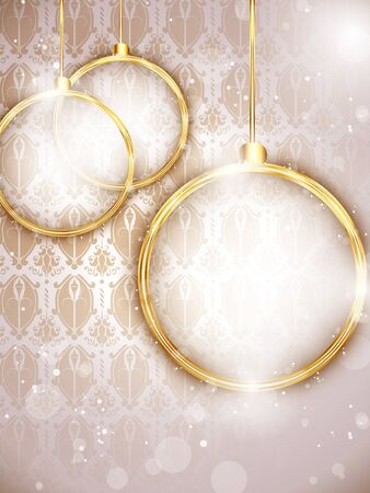 Merry Christmas Gold Balls with Retro Backgroundのイラスト素材