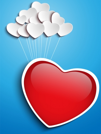 Vector - Valentines Day Heart Floating with Heart Balloonsのイラスト素材