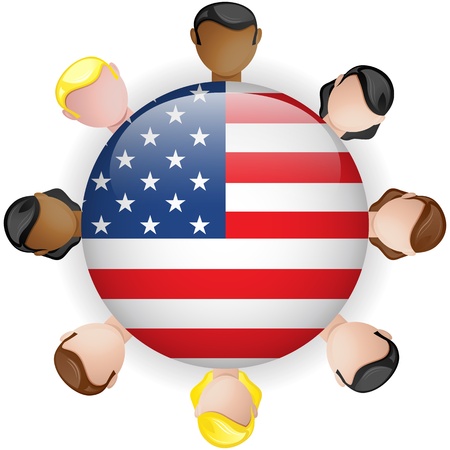 USA Flag Button Teamwork People Group - Vectorのイラスト素材