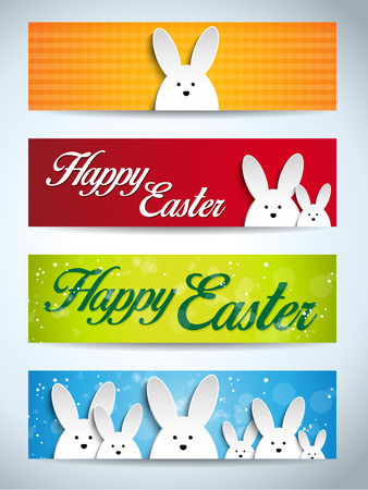 Vector - Happy Easter Rabbit Bunny Set of Bannersのイラスト素材