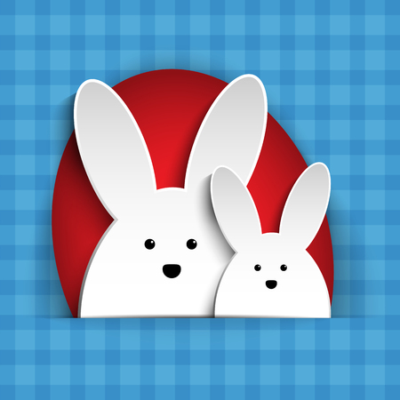 Vector - Happy Easter Rabbit Bunny on Blue Backgroundのイラスト素材