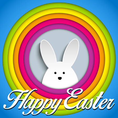 Vector - Happy Easter Rabbit Bunny on Rainbow Backgroundのイラスト素材