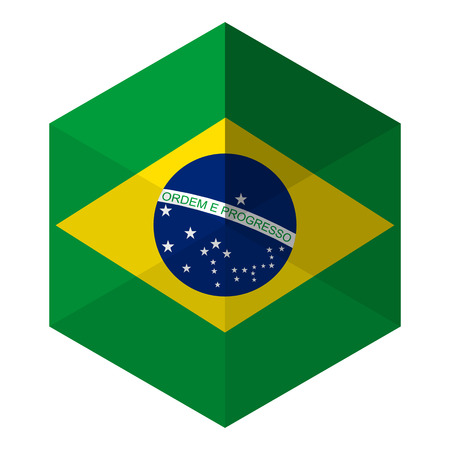 Brazil Flag Hexagon Flat Icon Buttonのイラスト素材