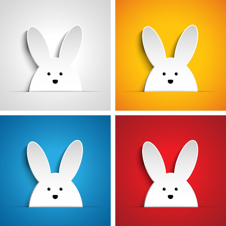 Vector - Happy Easter Rabbit Bunny Set Cartoonのイラスト素材