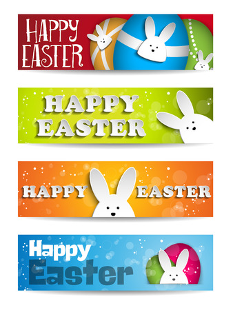 Vector - Happy Easter Rabbit Bunny Set of Bannersのイラスト素材