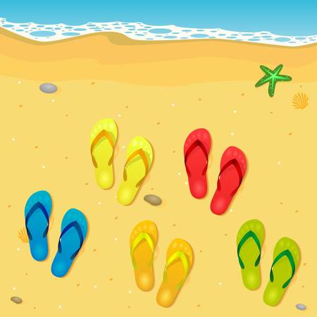 flip flops on the beachのイラスト素材