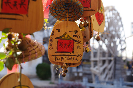 Hanging wooden plaques with wishes