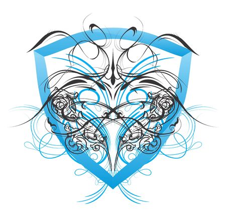 shield floral blueのイラスト素材