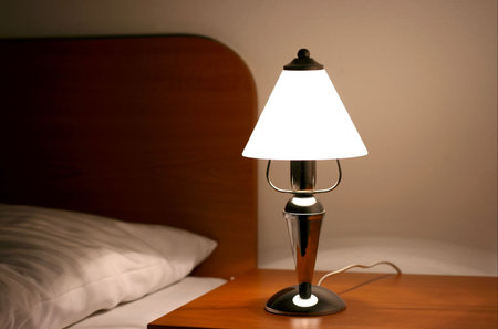 Hotel room in the evening in the dim light of a lamp