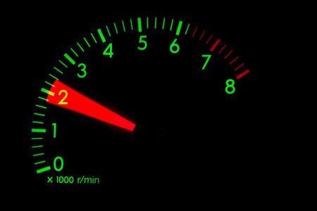 Rotation meter of a car engine glowing green