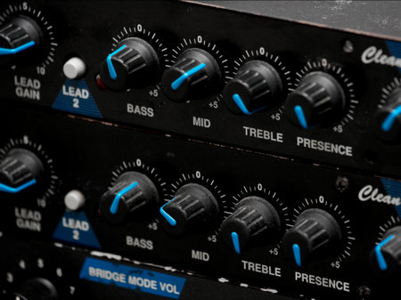 equalizer and other knobs on a guitar preamplifiers