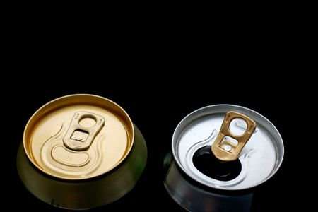 Two cans of beer, one of them openedの写真素材