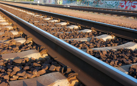Closeup of a railway track from low angle