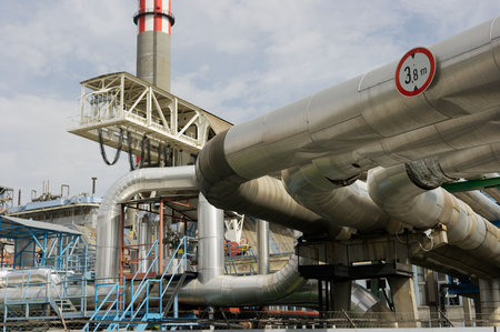 Pipes and tubes and chimney at a powerplant