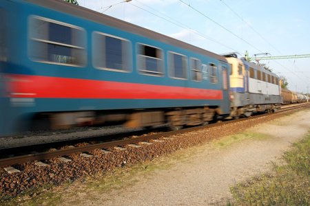 Passenger train going fast with motion blur