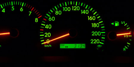 Dashboard of a car glowing green