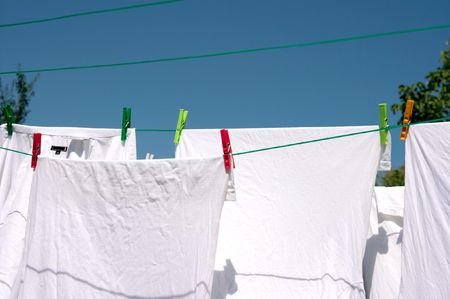 Drying clothes on a ropeの写真素材