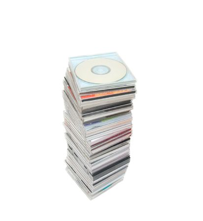 Pile of CDs isolated on whiteの写真素材