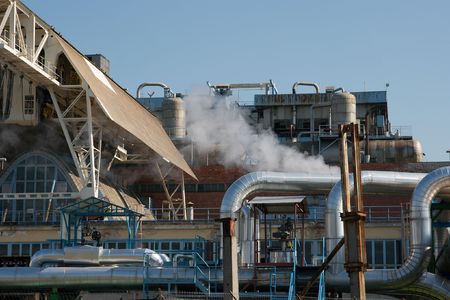 Steaming industrial facilityの写真素材