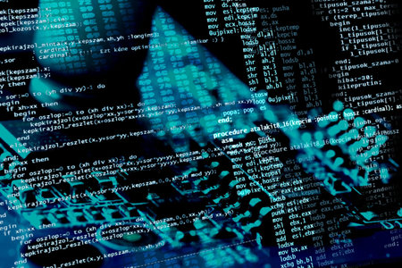 Computer programing source code on blue electronics background
