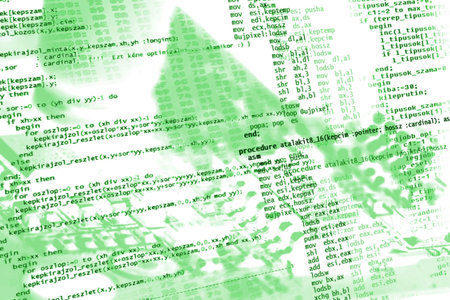 Sourcecode on electronics background in green