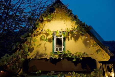 Rural house in a nice wine producing area with an empty signboardの写真素材