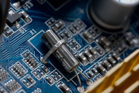 Printed circuit board with electronic componentsの写真素材