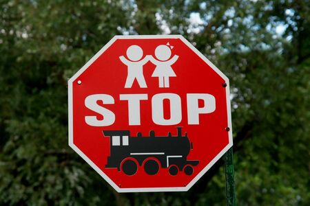 Warning sign at a railway crossingの写真素材