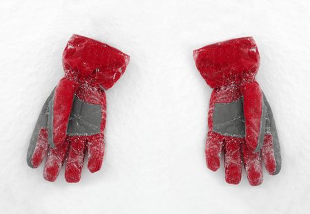 A pair of red glows on the snowの写真素材