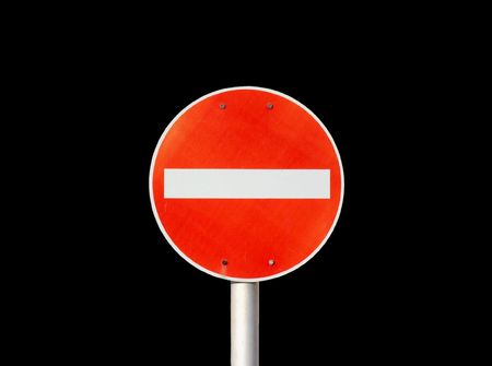 No entry traffic sign isolated on blackの写真素材