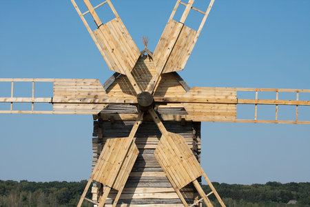 Detail of an old wooden windmill
