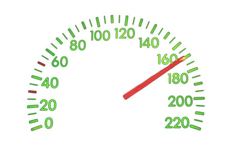 Speedometer showing 170 isolated on white background