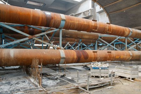Underground construction site with concrete and metal structuresの写真素材