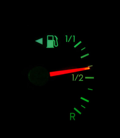 Fuel indicator showing tank is about half filledの写真素材