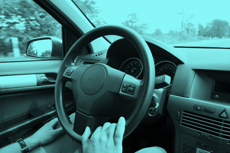 Driving a car viewed from inside, toned image