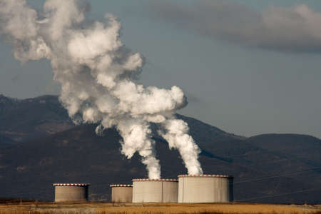 Smoke rising from a power plantのeditorial素材