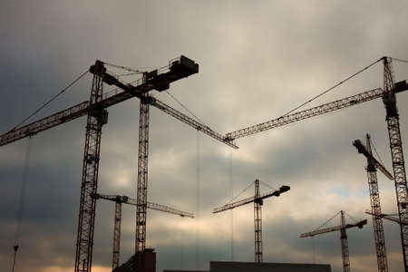 Many cranes at a construction siteの写真素材