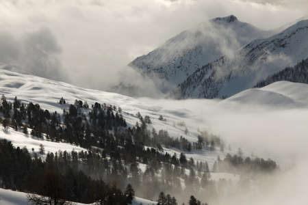 Misty winter mountainsの写真素材