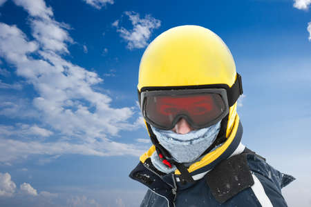 Female skier in helmetの写真素材