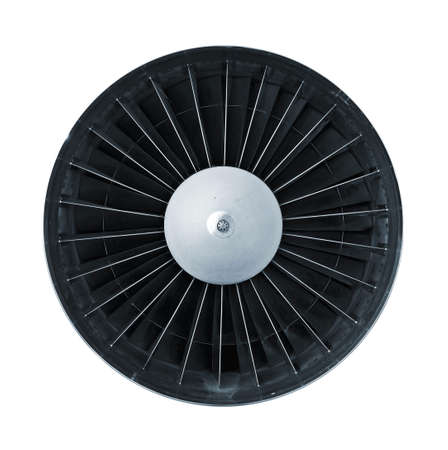 Jet engine front view isolated on whiteの写真素材