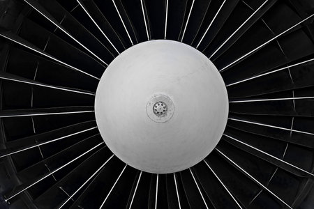Jet engine turbine closeup