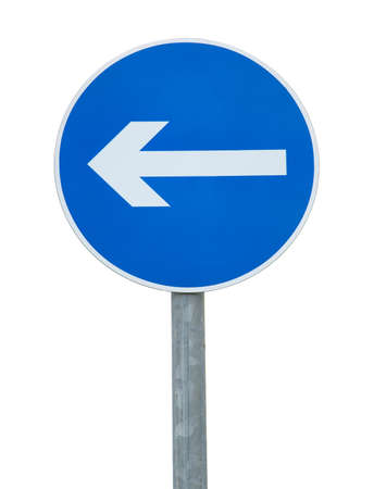 Arrow traffic sign isolated on white backgroundの写真素材