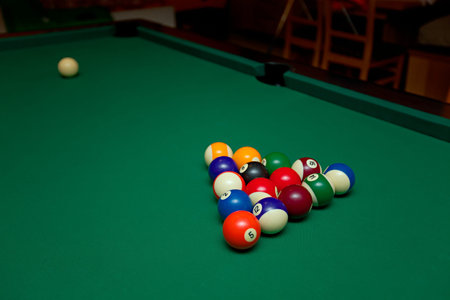Pool table set up for start