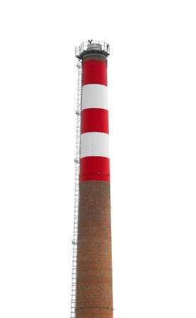 Tall industrial chimney isolated on white backgroundの写真素材